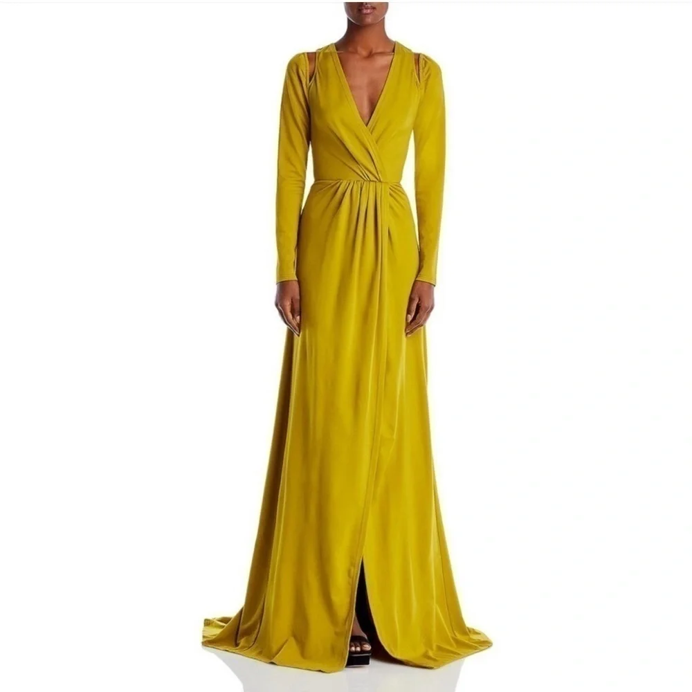 NWT YAURA Layo Cut Out Faux Wrap Gown Olive Size 10
